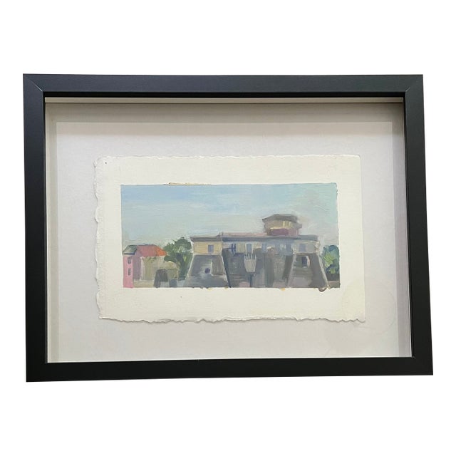 Vintage Gouache Painting Cityscape For Sale