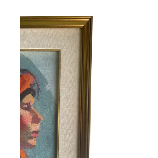 Framed Vintage Oil on Canvas Portrait of Woman Wearing a Scarf, Circa 1978 Signed For Sale - Image 4 of 10