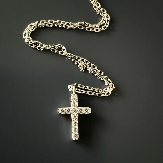 Contemporary Dainty Diamond Cross Necklace For Sale - Image 3 of 7