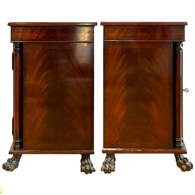 1990's Regency Empire Nightstand Pair - Mahogany - Lion Paw Feet - Hickory-White For Sale - Image 10 of 15