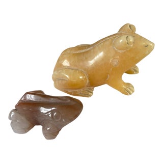 Vintage Set of Two Hand-Carved Frog Sculptures/ Soapstone /Agate For Sale