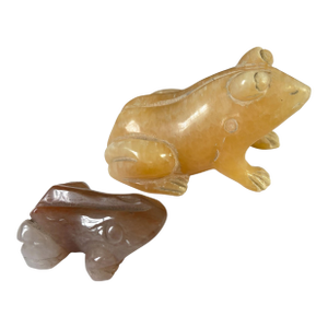 Vintage Set of Two Hand-Carved Frog Sculptures/ Soapstone /Agate