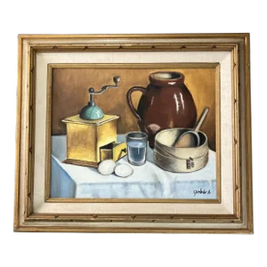 1970’s Original Still Life With Eggs & Pots Painting Signed Original Vintage Frame