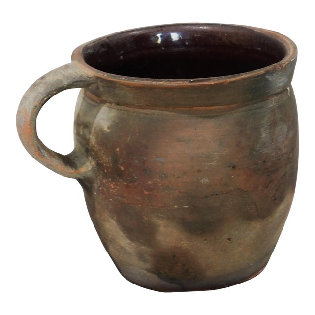 Antique Redware Storage Crock Bean Pot Glazed 18th 19th C. Pennsylvania Oval Primitive Incised Strap Handle Cooking Storage For Sale