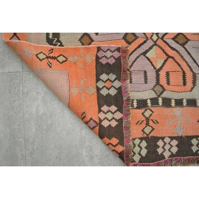 Vintage Turkish Handmade Kilim Runner Rug Full Tribal Design Primitive - 3′5″ × 12′8″ For Sale - Image 9 of 10