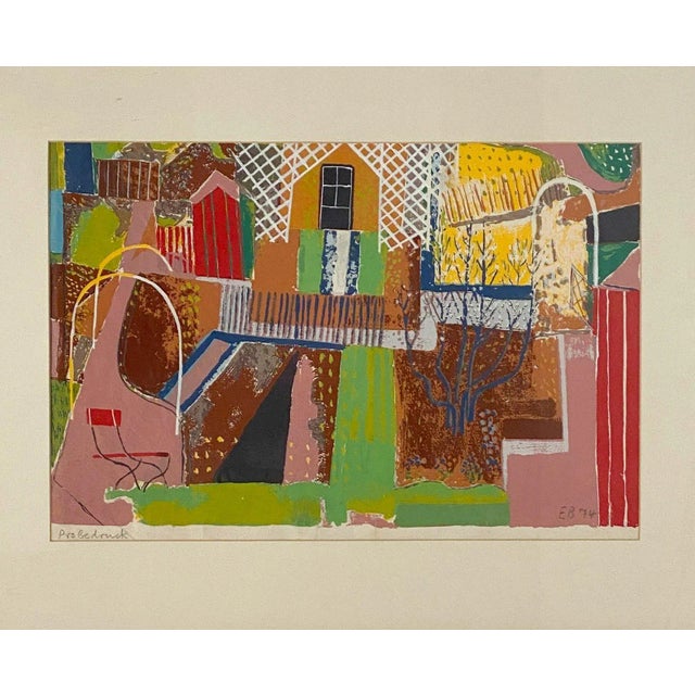 A wonderful vintage painting of a landscape. Similar to work done by Matisse and Hockney. Signed "EB '74".