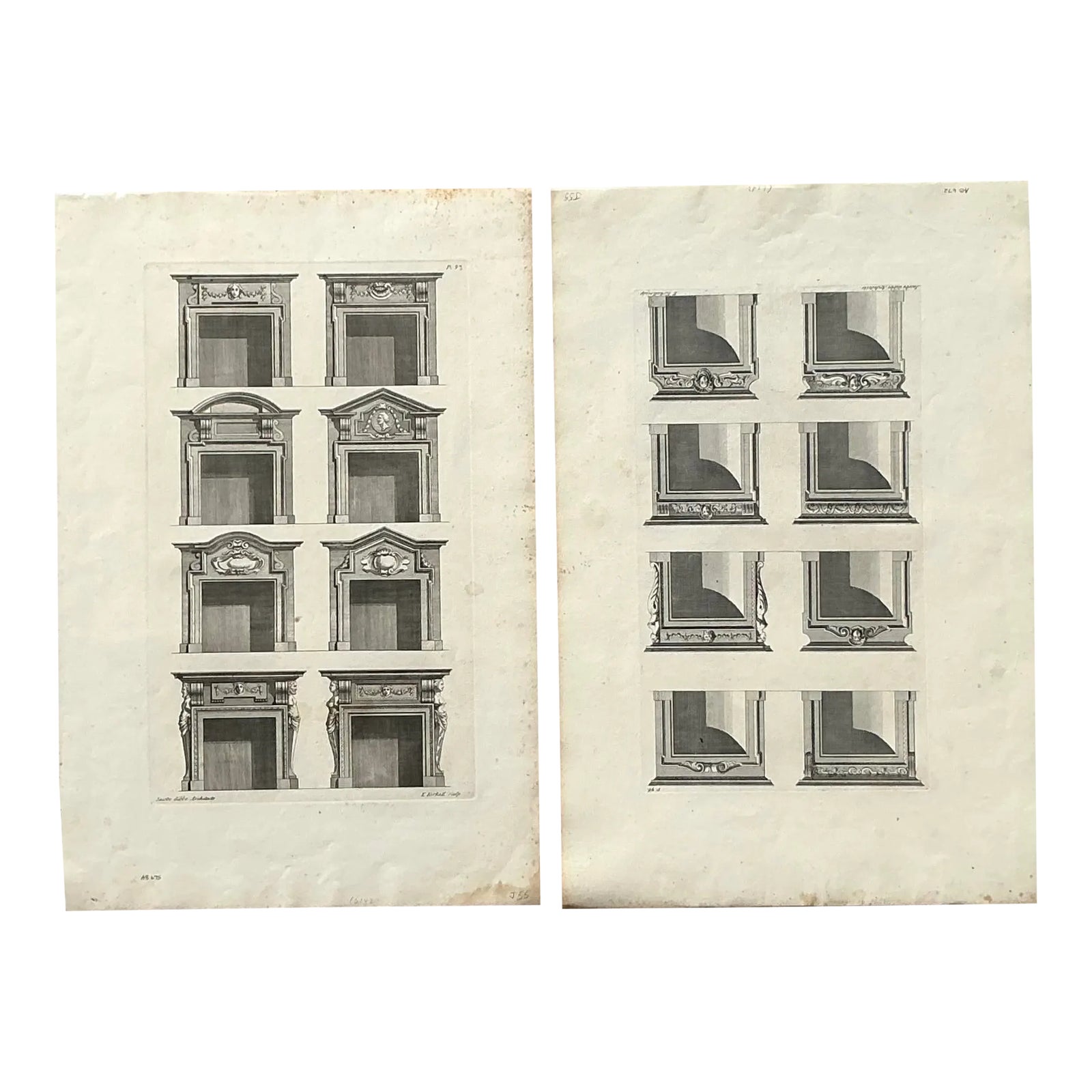 Vintage Boho Italian Architectural Pediment Drawings Original Print ...