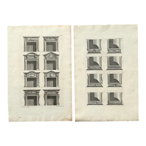 Vintage Boho Italian Architectural Pediment Drawings Original Print- Set of 2