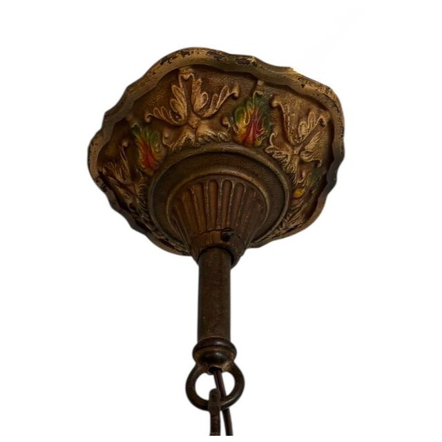 Spanish Revival Early 1900’s Original Polychrome Painted Chandelier With Flowers and Amber Glass For Sale - Image 3 of 14