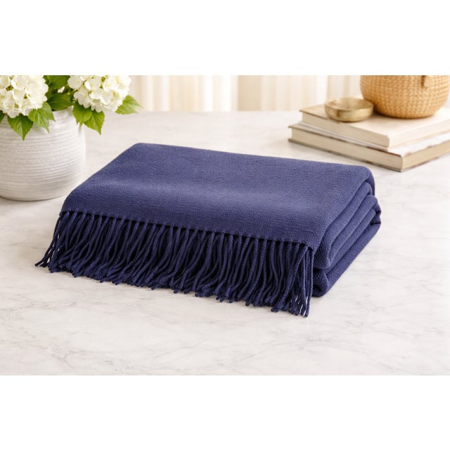 Coastal Classic Deep Navy Blue Ralph Lauren Home Cashmere Wool Blend Throw Blanket Home Decor For Sale - Image 3 of 7