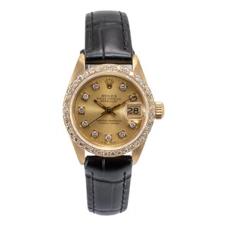 1982 Rolex Lady Datejust 26mm 6917 Champagne Diamond Bezel 18k Yellow Gold Watch For Sale