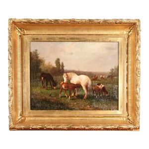 Late 18th C. American Landscape Painting With Animals