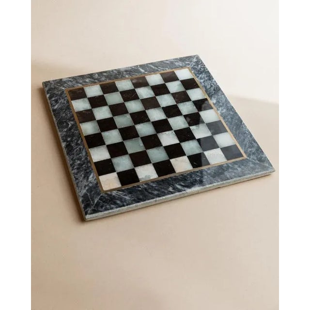 Vintage Black and Cream Marble Chess Board with Carved Pieces, Italy, 1960s, Set of 33 For Sale - Image 5 of 11