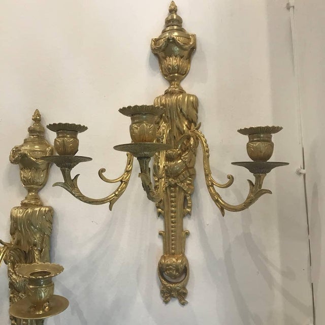 Metal Antique Gilded Bronze Wall Lights, Set of 2 For Sale - Image 7 of 11