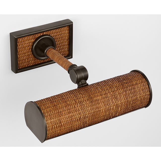 Transitional Chapman & Myers for Visual Comfort Signature Halwell 8" Picture Light in Bronze and Natural Woven Rattan For Sale - Image 3 of 6