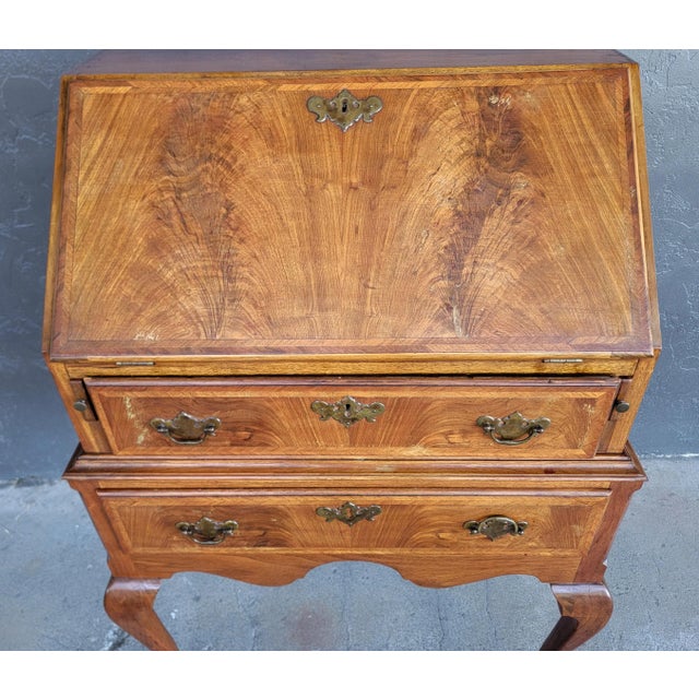 Brown Antique Queen Anne Secretary Desk 19th Century For Sale - Image 8 of 18