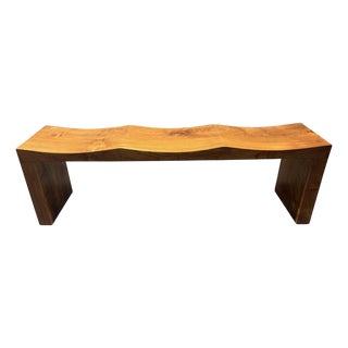 Andrianna Shamaris Modern Organic Teak Wood Wave Bench For Sale