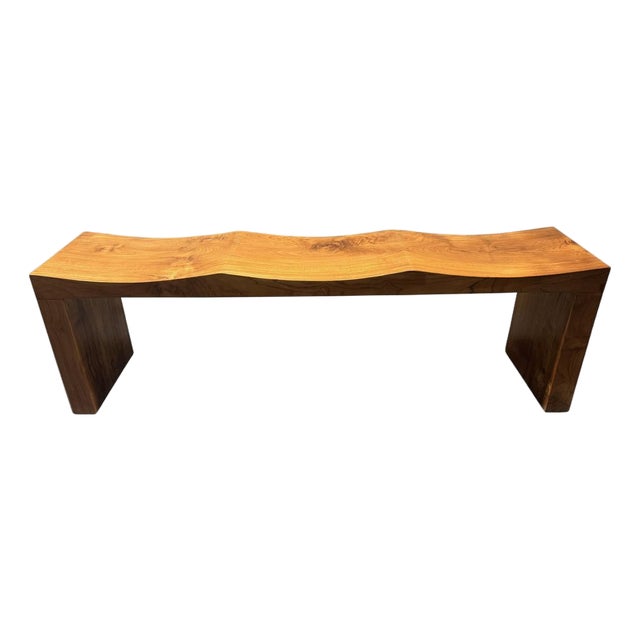 Andrianna Shamaris Modern Organic Teak Wood Wave Bench For Sale