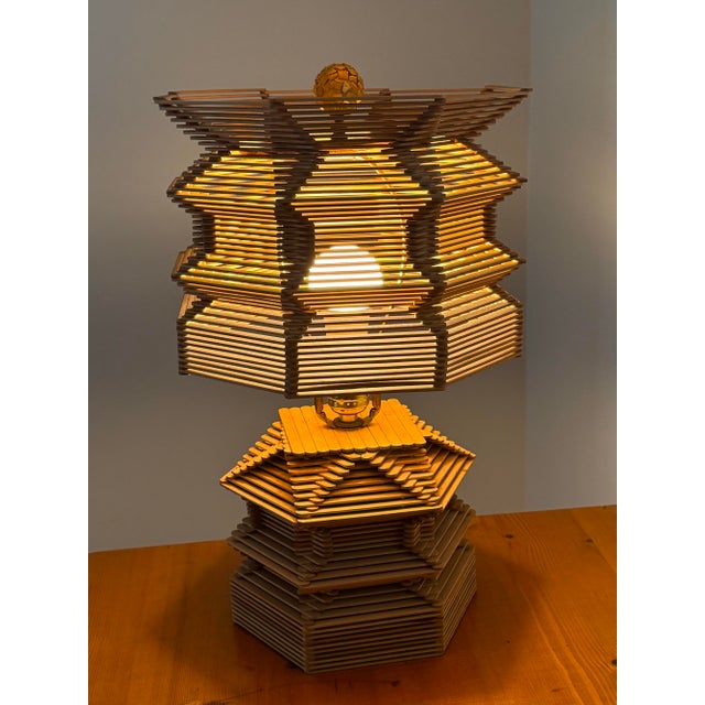 Midcentury Folk Art Popsicle Stick Lamp - Rewired For Sale - Image 9 of 11