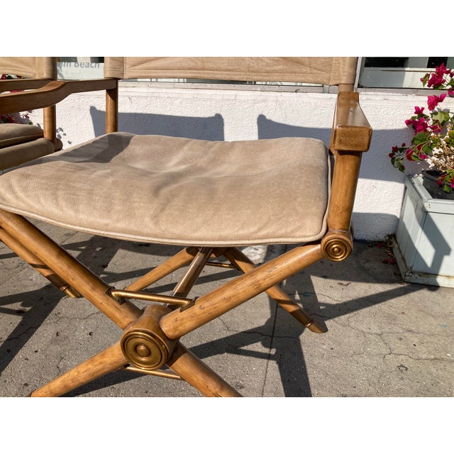 French Jansen Director Chairs With Tan Leather and Bronze Details For Sale - Image 3 of 11