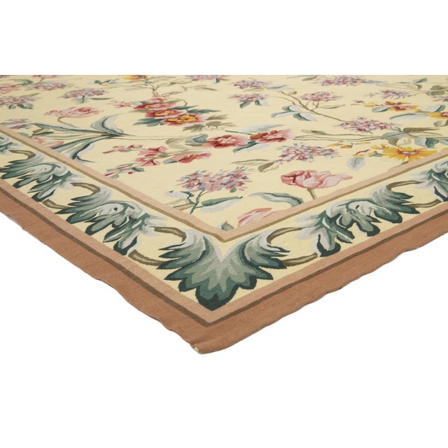 1990s Handcrafted French Aubusson Wool Rug in Pale Yellow With Floral Design For Sale In New York - Image 6 of 12