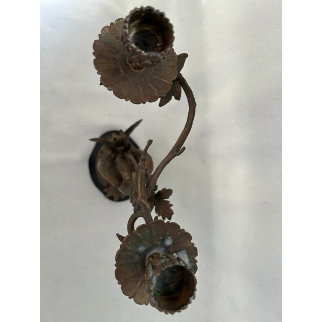 Metal Late 20th Century Detailed Bronze Crane With Foliage Candlabra For Sale - Image 7 of 9