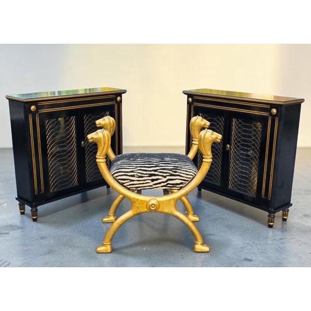 Hollywood Regency Egyptian Revival Gilded Horse-Head Curule Chair With Zebra Upholstery, Italy, 1970s–1980s For Sale - Image 3 of 10