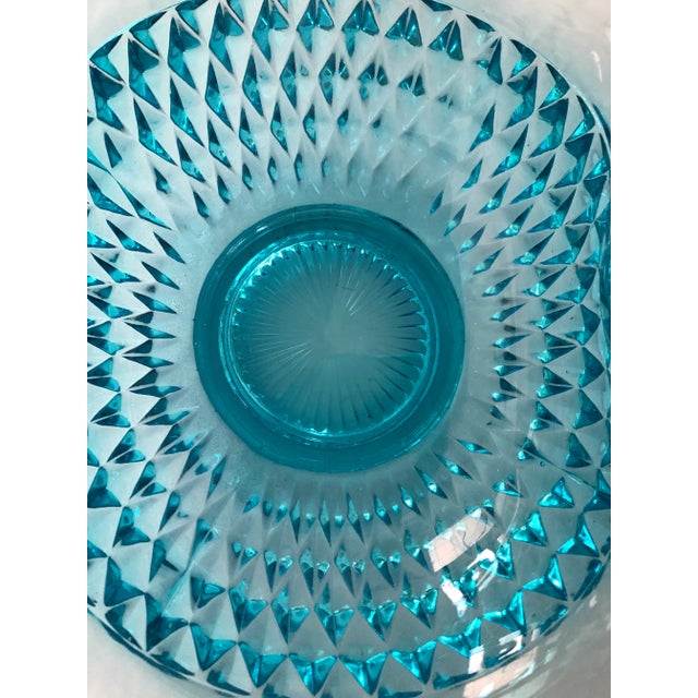 Indiana Glass Company Vintage Blue Diamond Point Large Basket Indiana Glass For Sale - Image 4 of 10