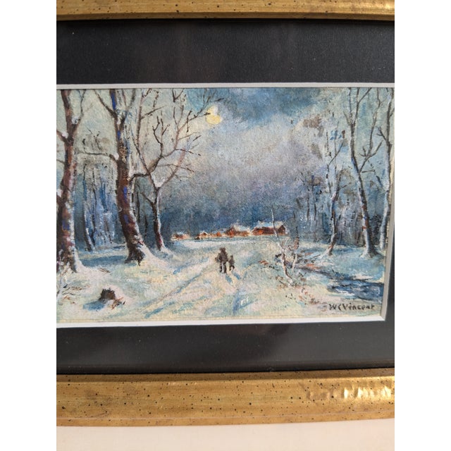 1920s Framed Artist Watercolor Snow Scene Painting For Sale - Image 4 of 7