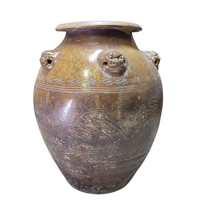 Late 19th Century Large Antique Chinese Martaban Stoneware Dragon Jar, Qing Dynasty Circa 1850 For Sale - Image 5 of 12