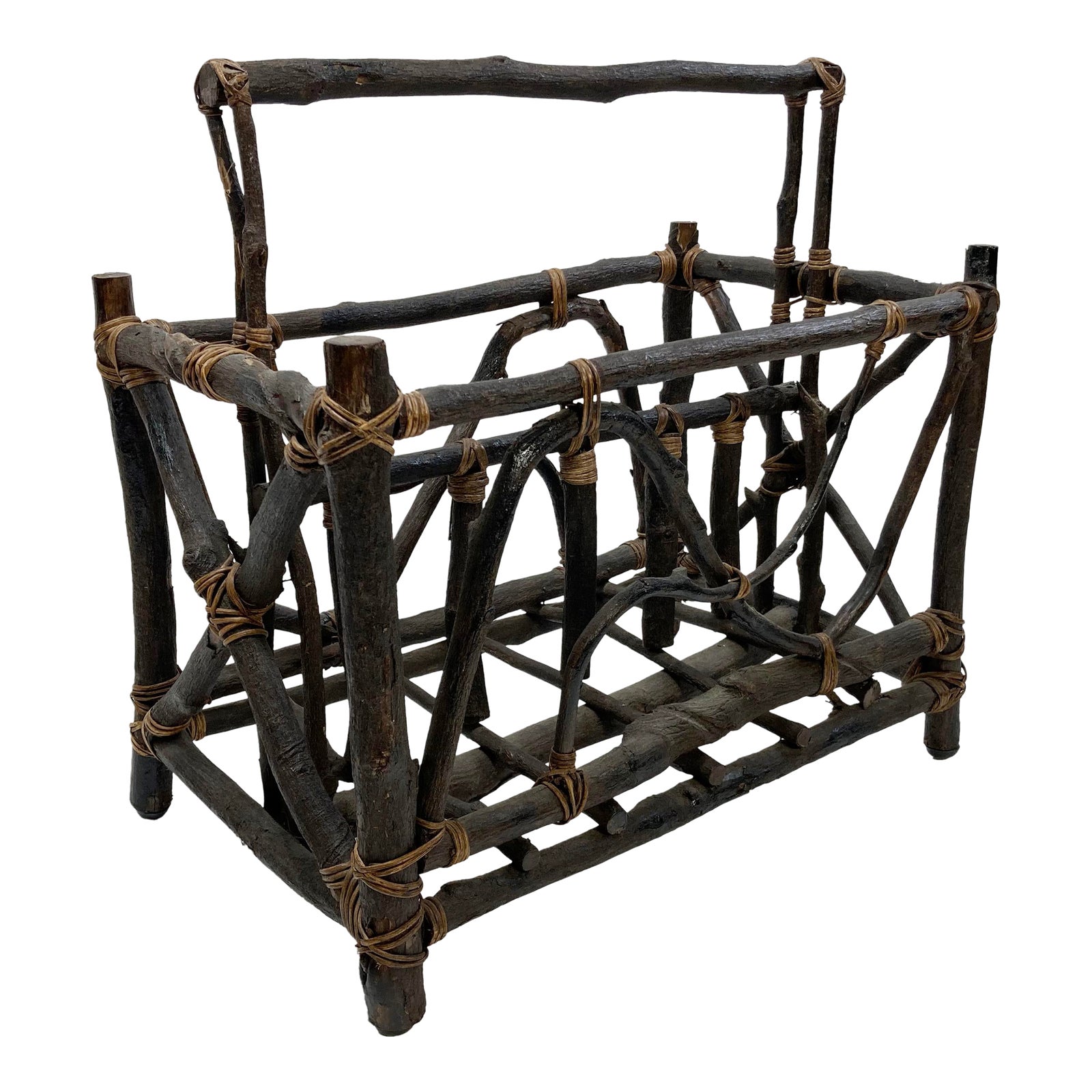 Vintage Adirondack Style Twig Magazine Rack | Chairish