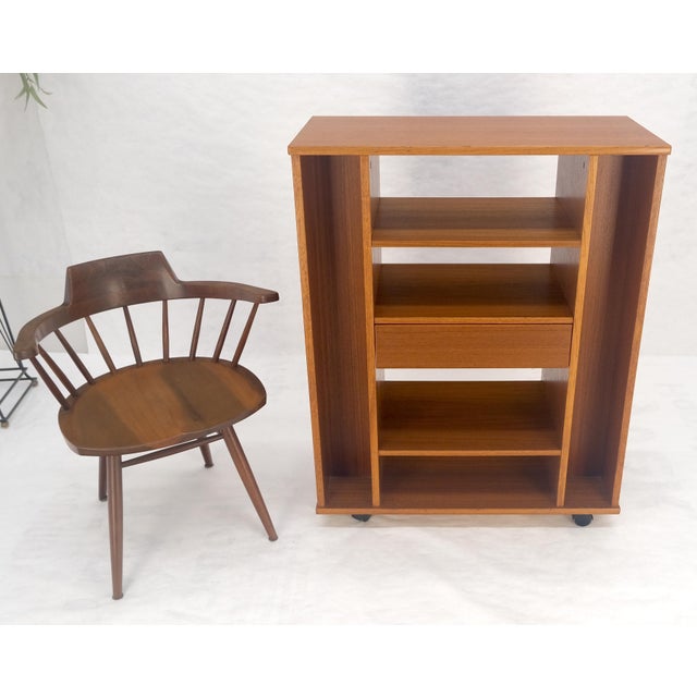 Danish Mid Century Modern 1970s Teak Bookcase Entertainment Center on Wheels For Sale - Image 13 of 14