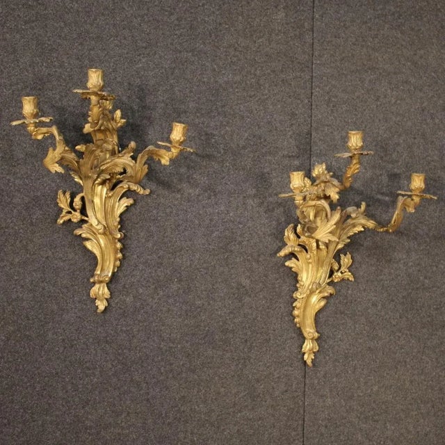 Louis XV French Wall Lights in Gilded Bronze, 1950s, Set of 2 For Sale - Image 13 of 13