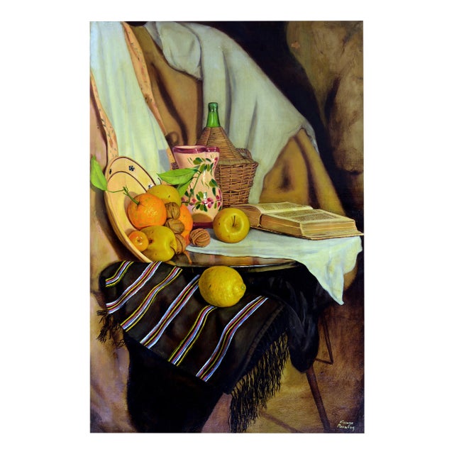Maxmilian Ciccone, Still Life with Fruits and Vase, Oil on Canvas For Sale