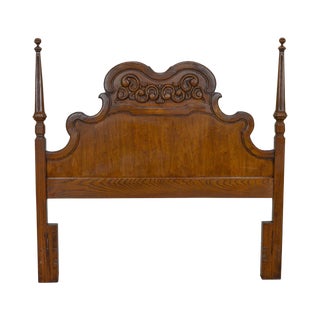 Italian Provincial Mediterranean Style Oak Queen or Full Size Poster Headboard For Sale
