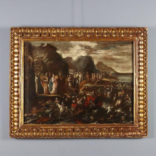 Neapolitan School, attributed to Scipione Compagno, The Crossing of the Red Sea, 17th Century, Oil on Canvas, Framed For Sale - Image 12 of 12