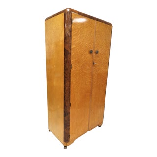 Mid Century Vintage Austinsuite of London Birdseye Maple Gentleman's Wardrobe or Armoire For Sale