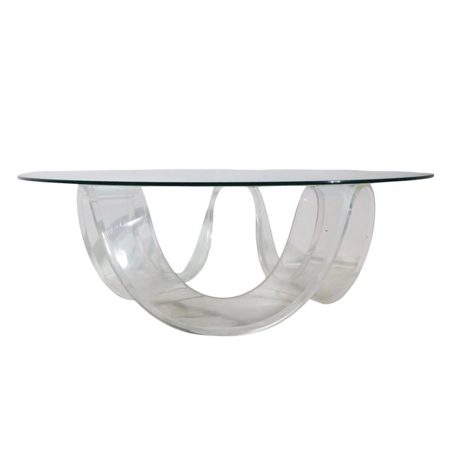 Late 20th Century Chic Hollywood Regency Acrylic Ribbon Base Glass Top Coffee Table C. 1970's For Sale - Image 5 of 5