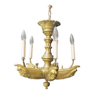 Renaissance Revival Gothic Bronze (Gas Conversion) -5 Arm Chandelier For Sale