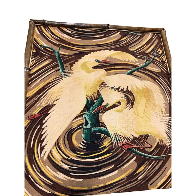 Contemporary 1940s Restored 1949 Rattan Framed Square Crane Bark Cloth Fabric Sample by Spectrum For Sale - Image 3 of 6