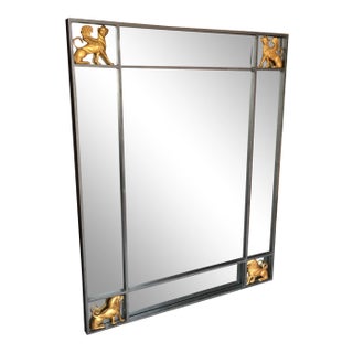 Hollywood Regency Iron & Brass Griffin Wall Mirror Large For Sale