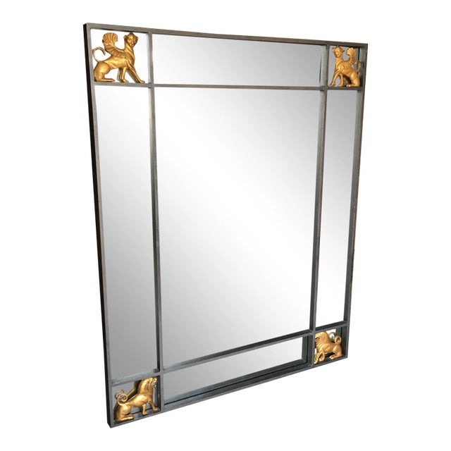 Hollywood Regency Iron & Brass Griffin Wall Mirror Large For Sale