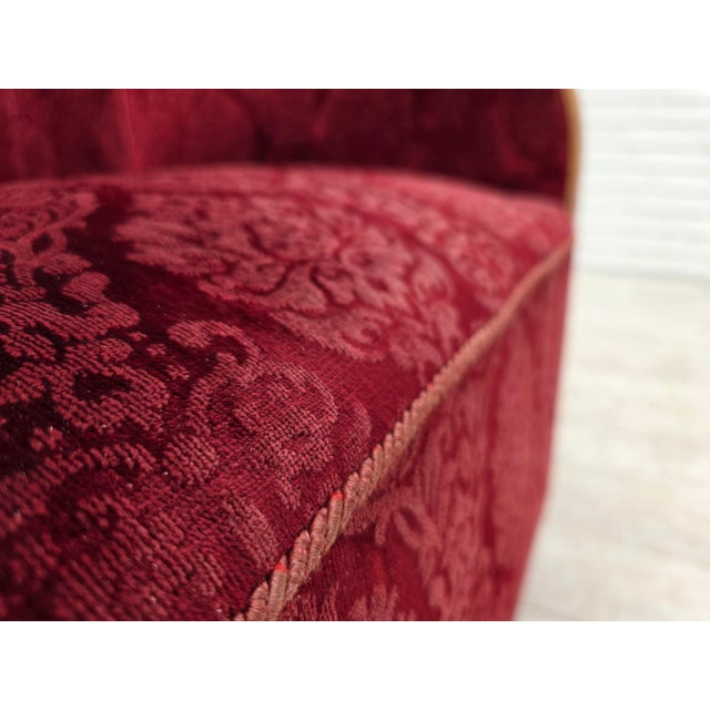 Danish Armchair in Cherry-Red Furniture Velour, 1960s For Sale - Image 10 of 18