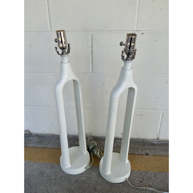 Currey & Company Currey & Co Modern Tall Metal Lamps White Finish - Pair. For Sale - Image 4 of 4