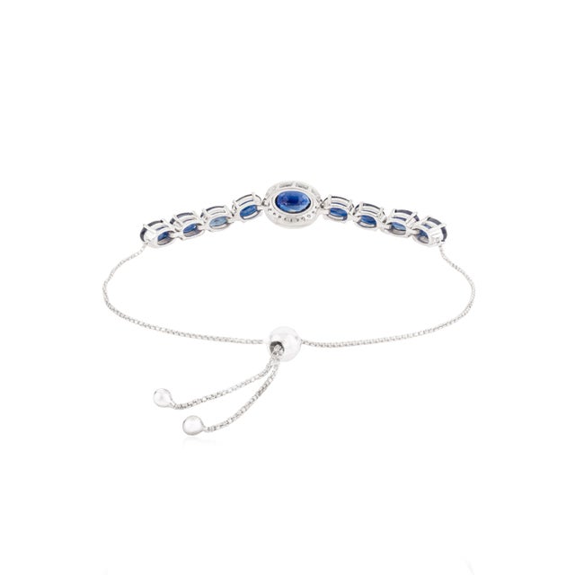 Mid 20th Century Modernist 5.86 Ct Blue Sapphire and Diamond Adjustable Bracelet in 14k Gold For Sale - Image 5 of 14