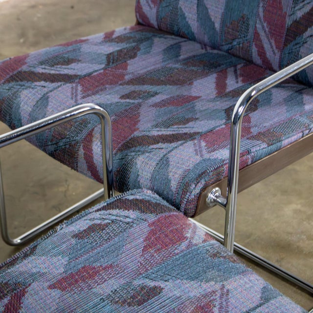 Late 20th Century Modern Krueger Set 8 Dining Armchairs Chrome Steel Rod Frames & Geometric Fabric For Sale - Image 12 of 18