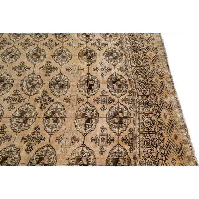 Beige Antique Turkmen Handmade Geometric Pattern Beige Wool Rug For Sale - Image 8 of 11