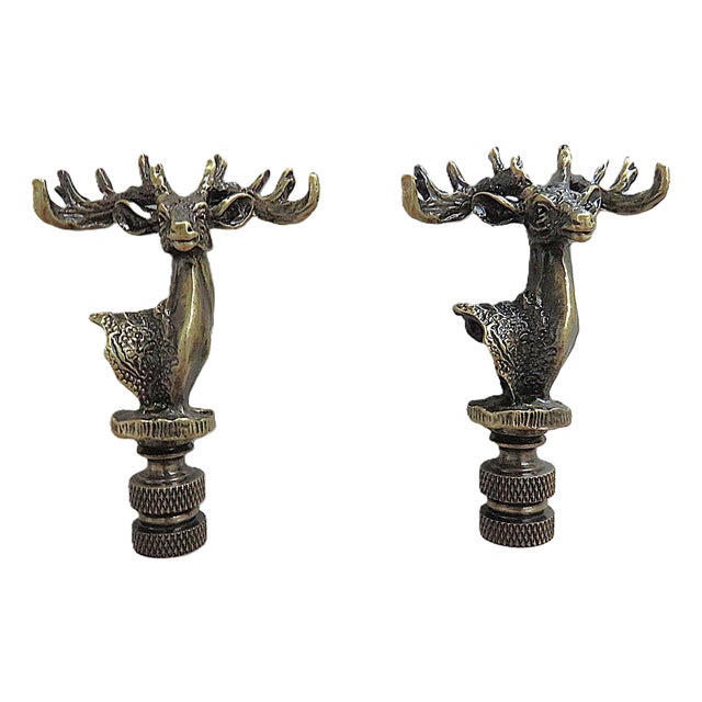 Pair of Deer Buck Heads Lamp Finials For Sale