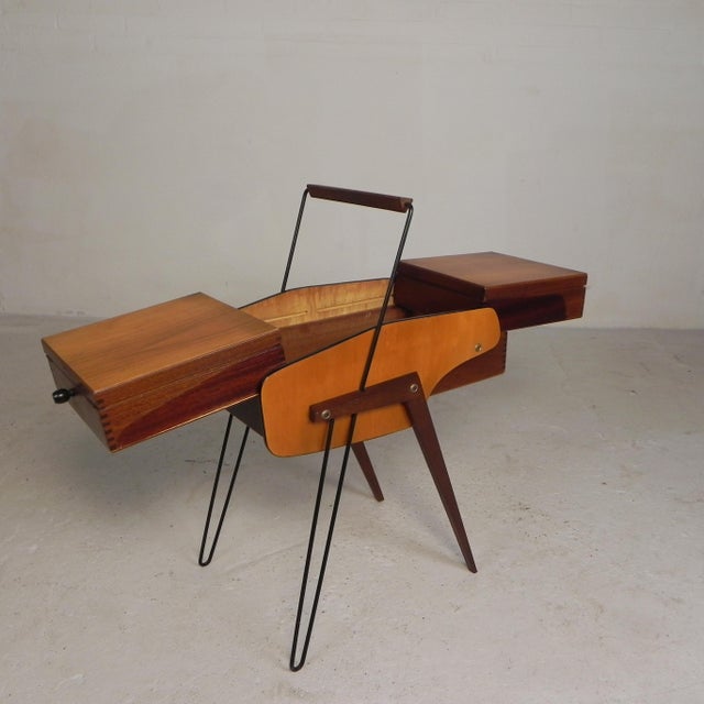 1950s Vintage Foldable Sewing Box with Slanted Legs, 1950s For Sale - Image 5 of 18