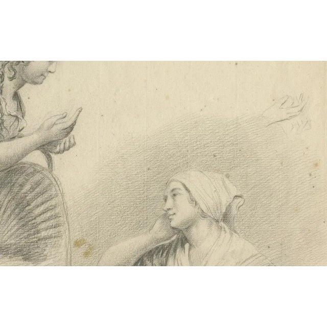 Dutch Artist, Woman with Children and Baskets, 1805, Crayon Drawing For Sale - Image 5 of 12